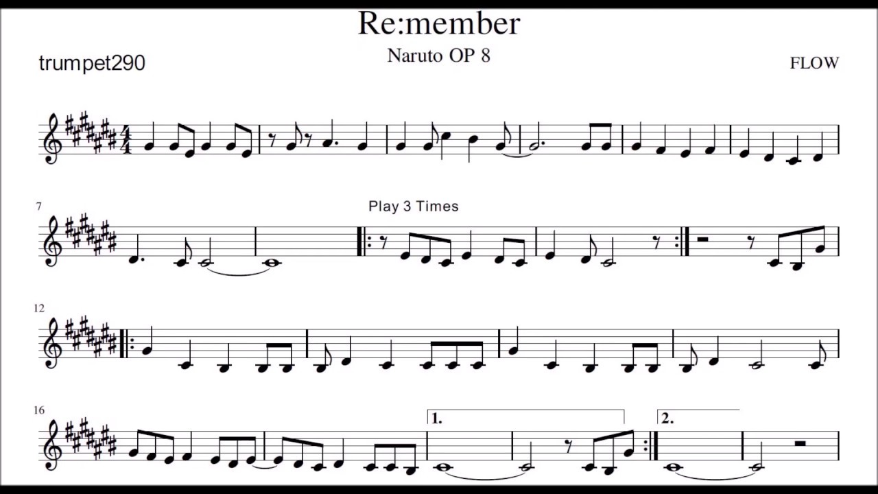 Naruto OP 8 - Re:member (Trumpet Play-Along)