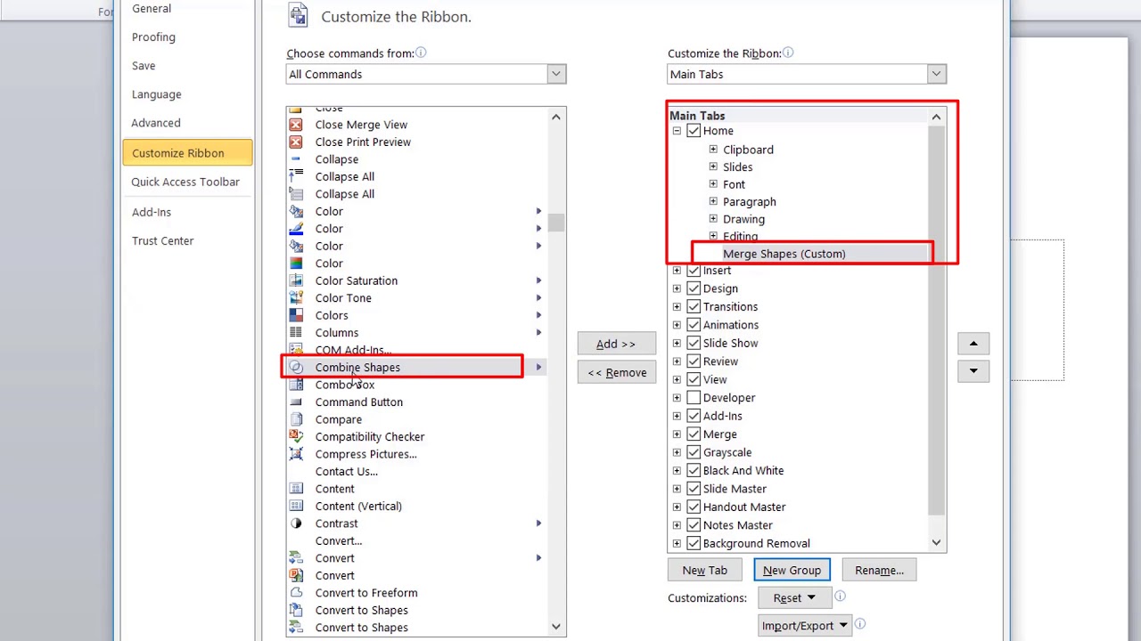 How To Enable Combine / Merge Shapes in PowerPoint 2010 | Hindi Tutorial