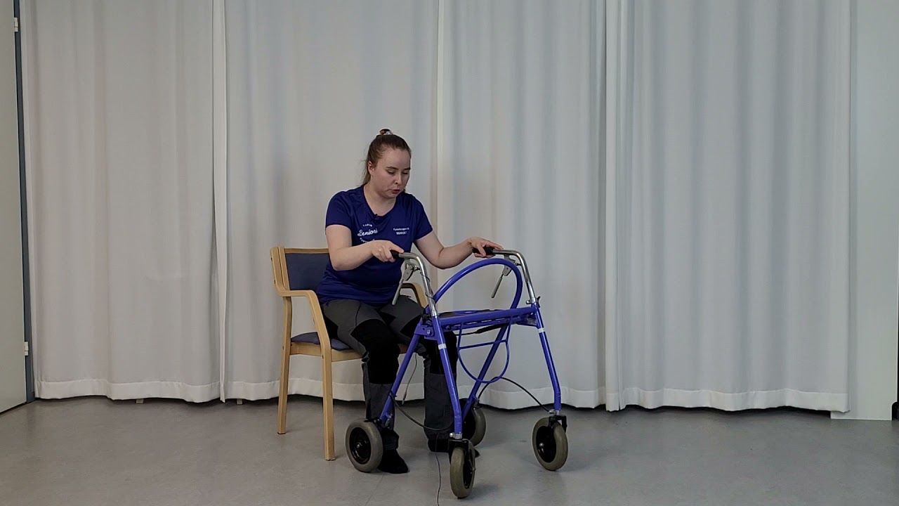 Tuolilta ylösnousu rollaattorin kanssa, Lapin Seniorikuntoutus, fysioterapia ja kuntoutus ikäihmiset