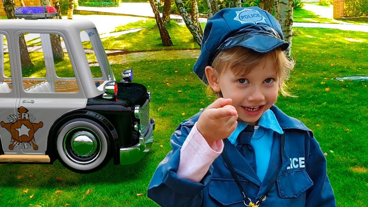 Alena and Pasha pretend play police