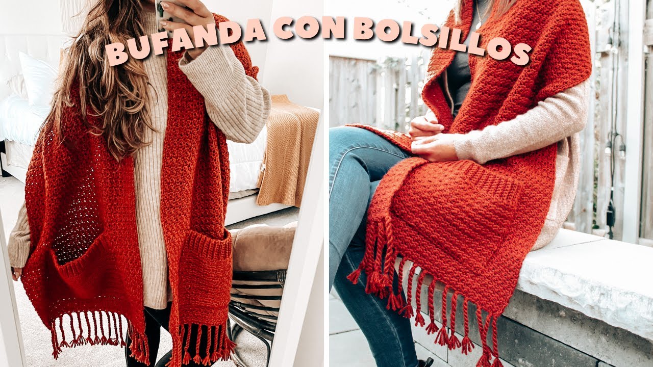 CÓMO TEJER LA BUFANDA AMBER - BUFANDA CON BOLSILLOS Y FLECOS | Danii's Ways