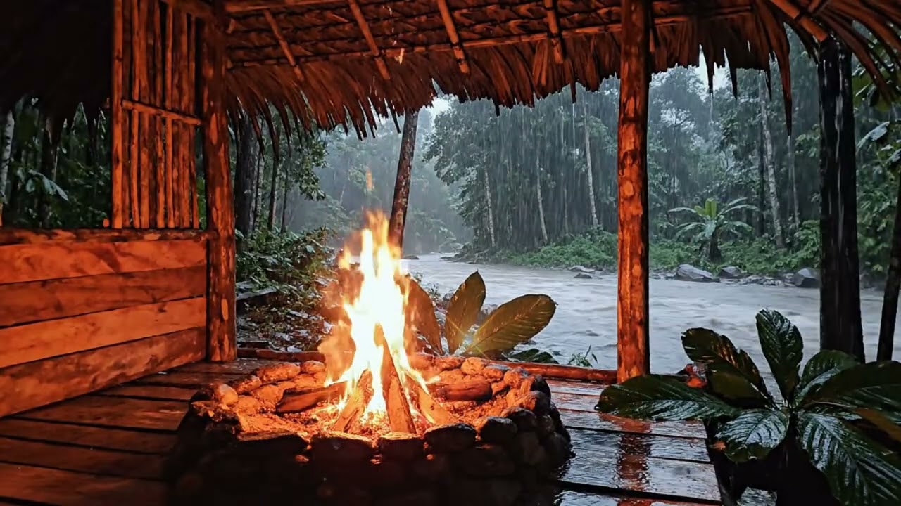 Best Sleep Ambience 🌲 Campfire, River Sounds & Soft Piano at Night