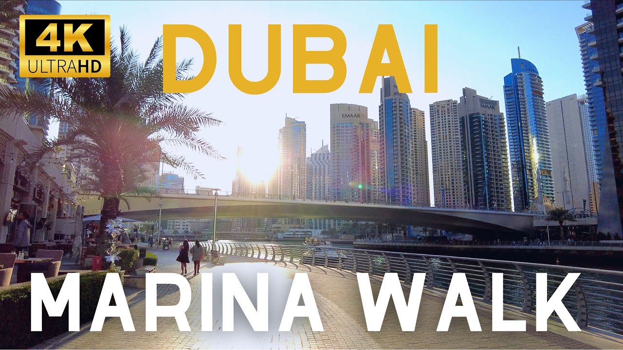 Dubai Marina Walk by afternoon | walking tour in 4K