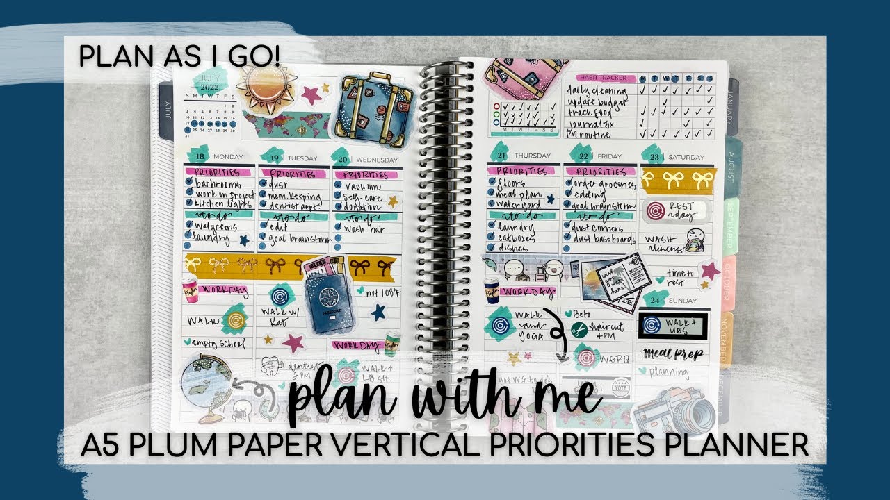 PLAN WITH ME | FUNctional planning in my A5 plum paper vertical priorities planner | week of july 18