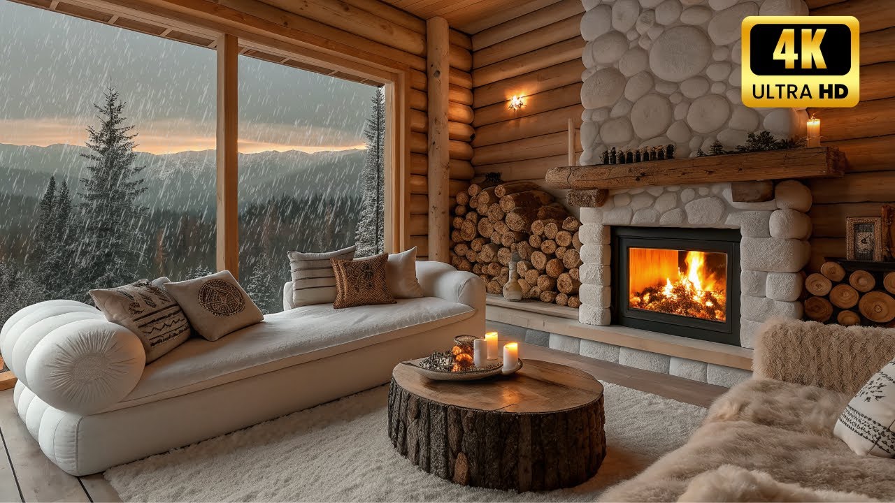 Cozy Rainy Cabin Night 🌧️ Fireplace Crackling & Gentle Rain for Deep Sleep and Calm.