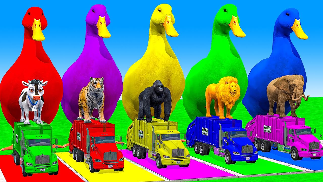Long Slide Game With Cow Elephant Gorilla Hippopotamus Tiger - 3d Animal Game - Funny 3d Animals