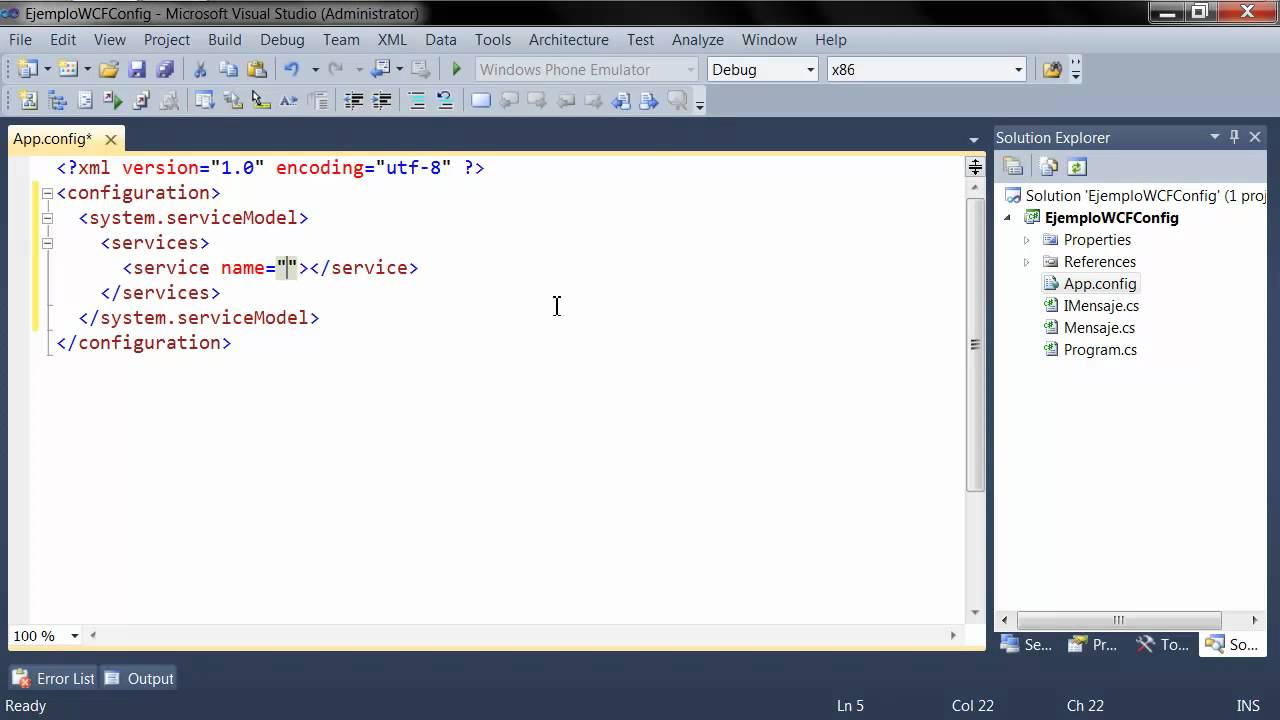 WCF | Crear un servicio WCF usando app.config