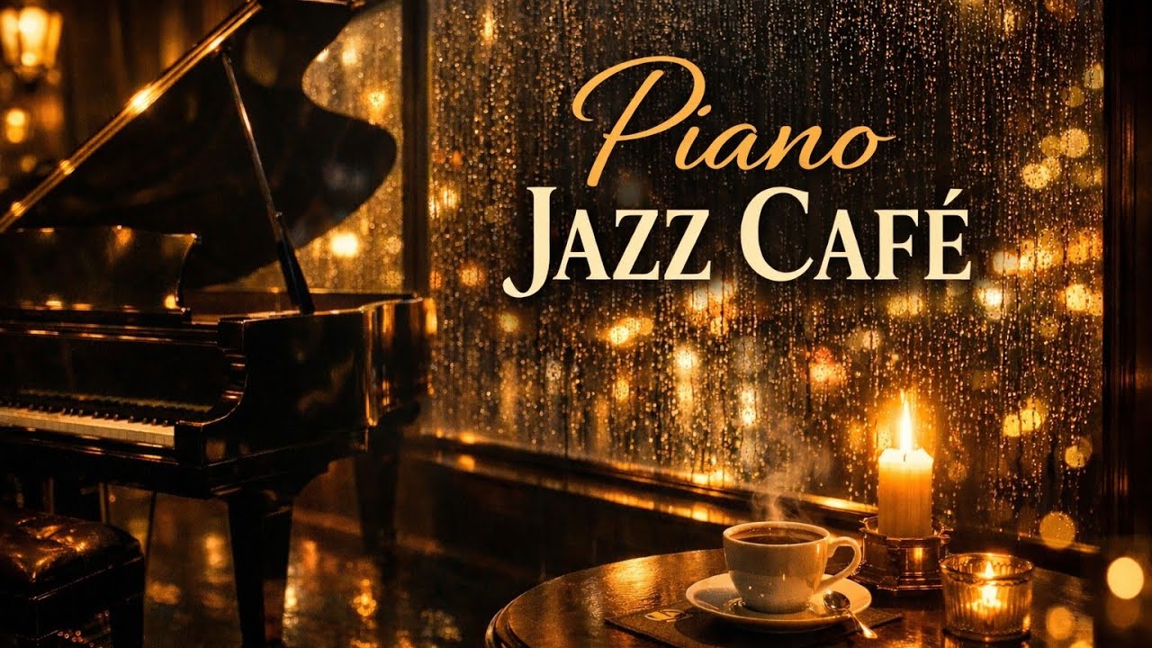 Rainy Night Jazz Piano in Cozy Café ☕ Relaxing Coffee Shop Ambience with Soft Rain