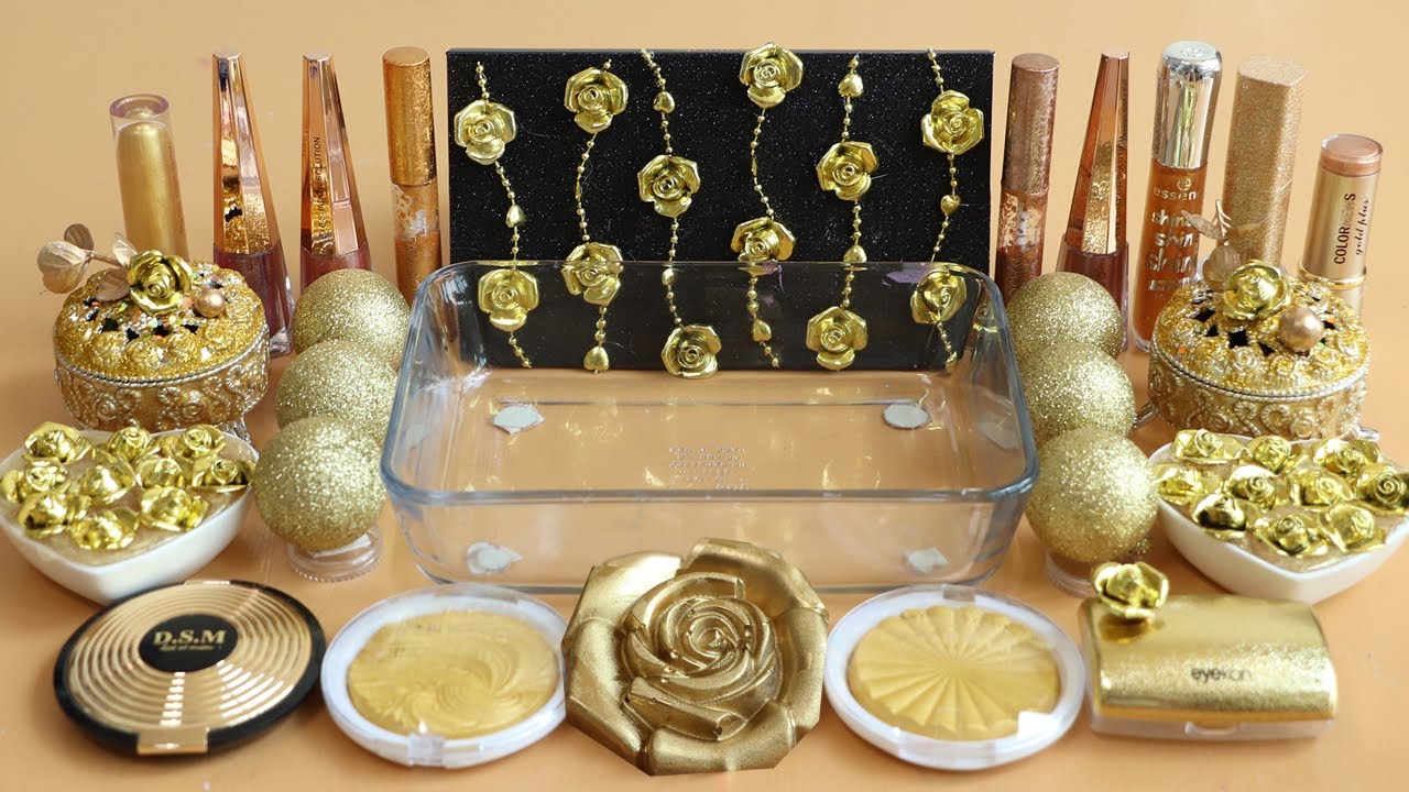 "GoldRose"Mixing Eyeshadow and Makeup,parts,glitter Into Slime!Satisfying Slime Video!★ASMR★