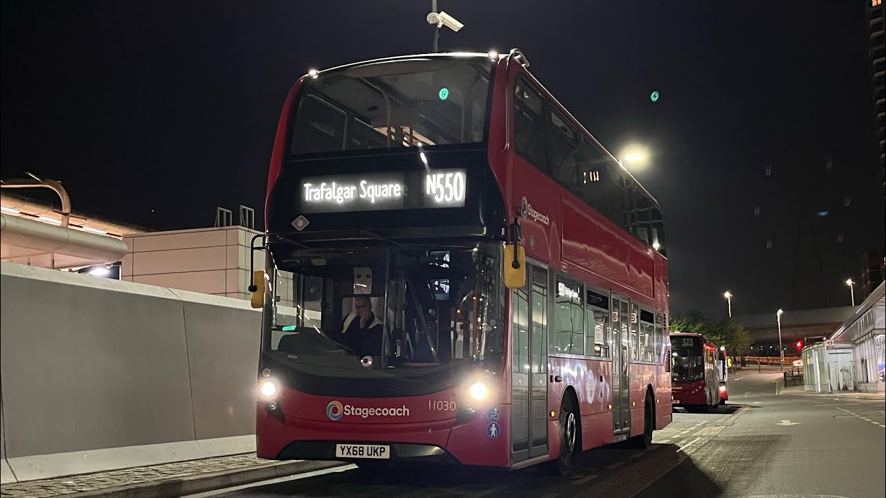 Full Route Visual. Route N550: Canning Town - Trafalgar Square | Enviro400MMC 11030 YX68 UKP