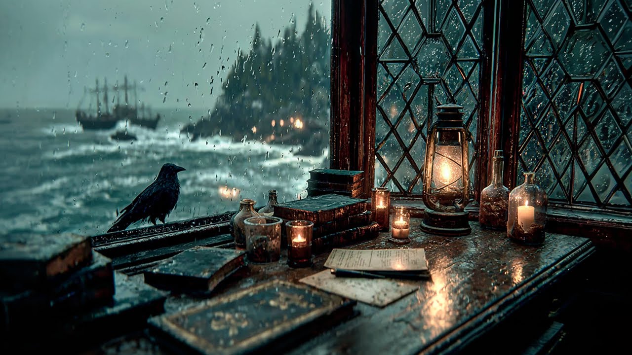Studying in the Storm by the Sea | Moody Coastal Dark Academia | Sad and Thoughtful Vibes