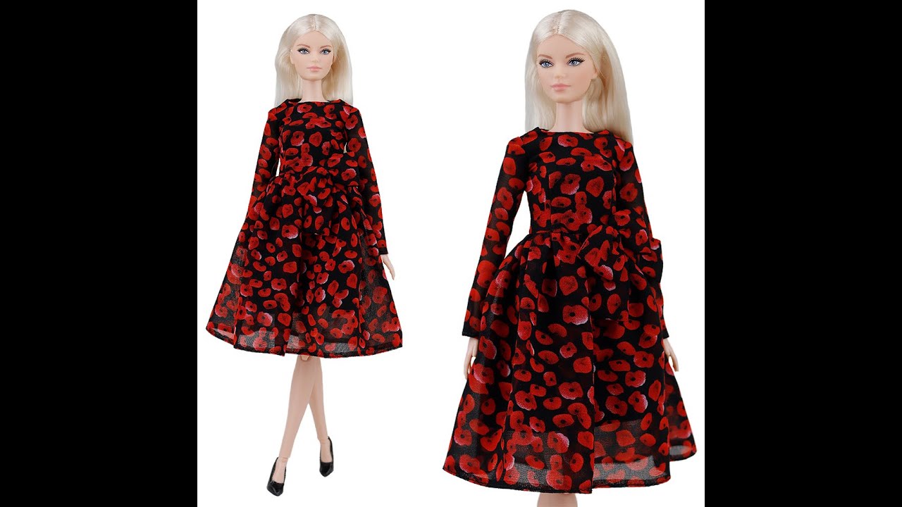 Poppy printed dress for Barbie fashion doll 1/6 size /Платье с маками наряд для куклы Барби 29 см