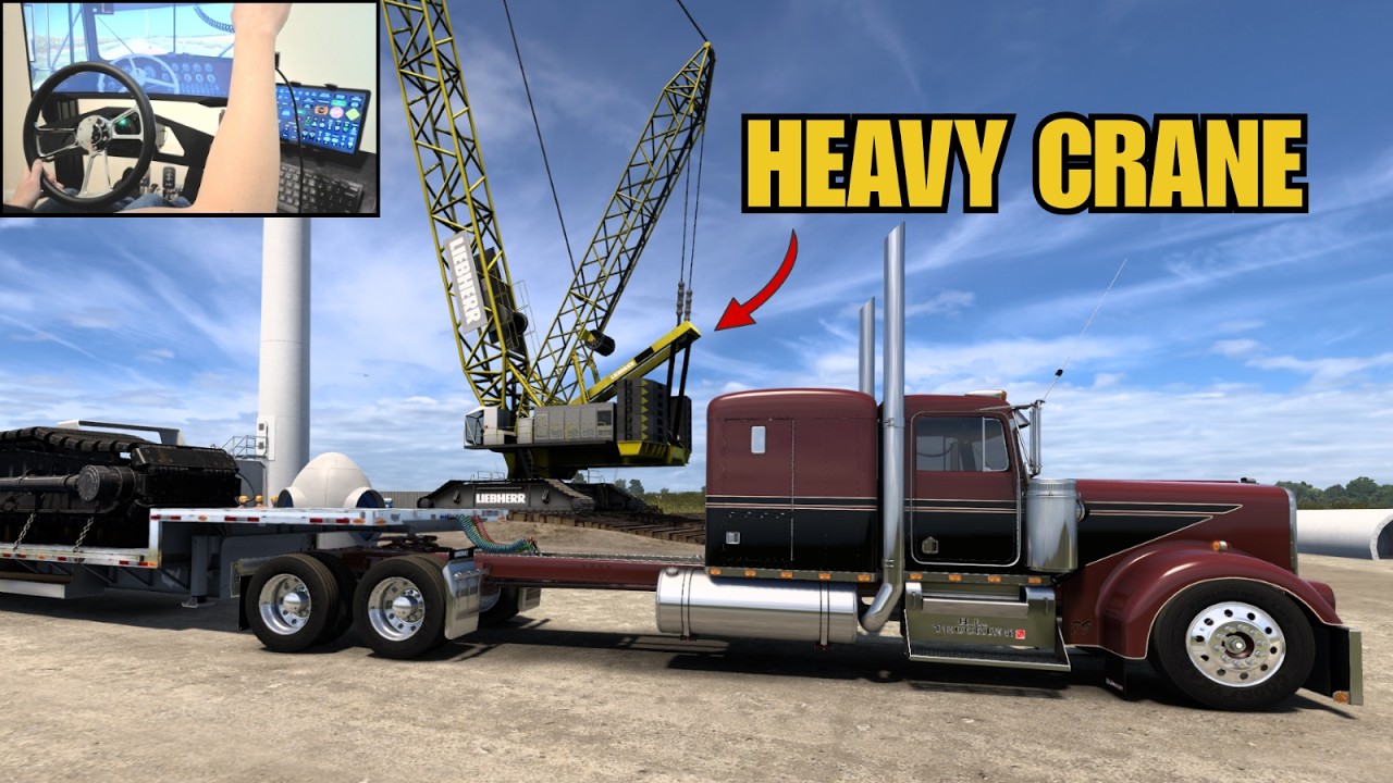 Hauling Tracks from a Huge Crane - (Kenworth W900A) - CAT 3406 - American Truck Simulator
