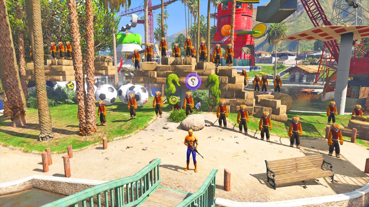 GTA V Crazy Orange Spiderman Vs Tigress at Theme Park Map Challenge Funny Moment Ep. 563