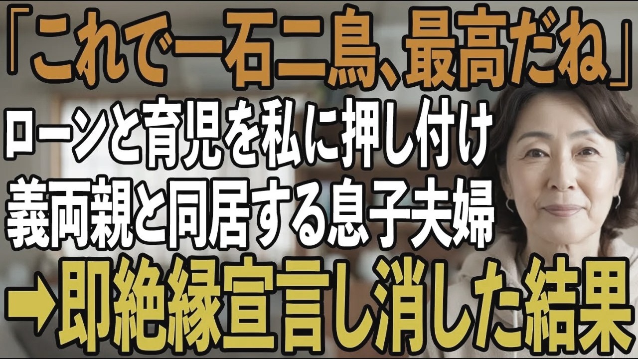結婚式翌日から嫁の両親との二世帯生活を始めた息子夫婦。「ローン払って」「孫の世話して」と次々要求し...我慢の限界の私達夫婦が下した制裁とは...【シニアライフ】【60代以上の方へ】