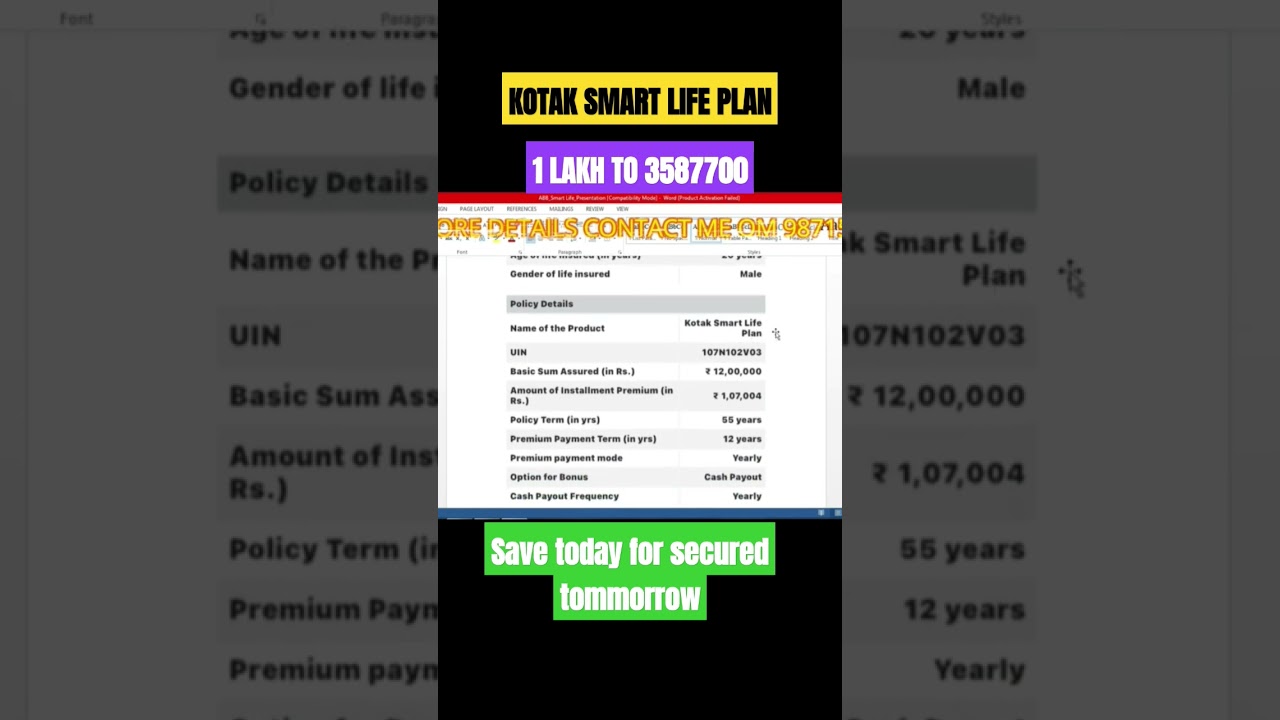 KOTAK SMARTLIFE PLAN ( SAVE TODAY FOR A SECURED TOMORROW )
