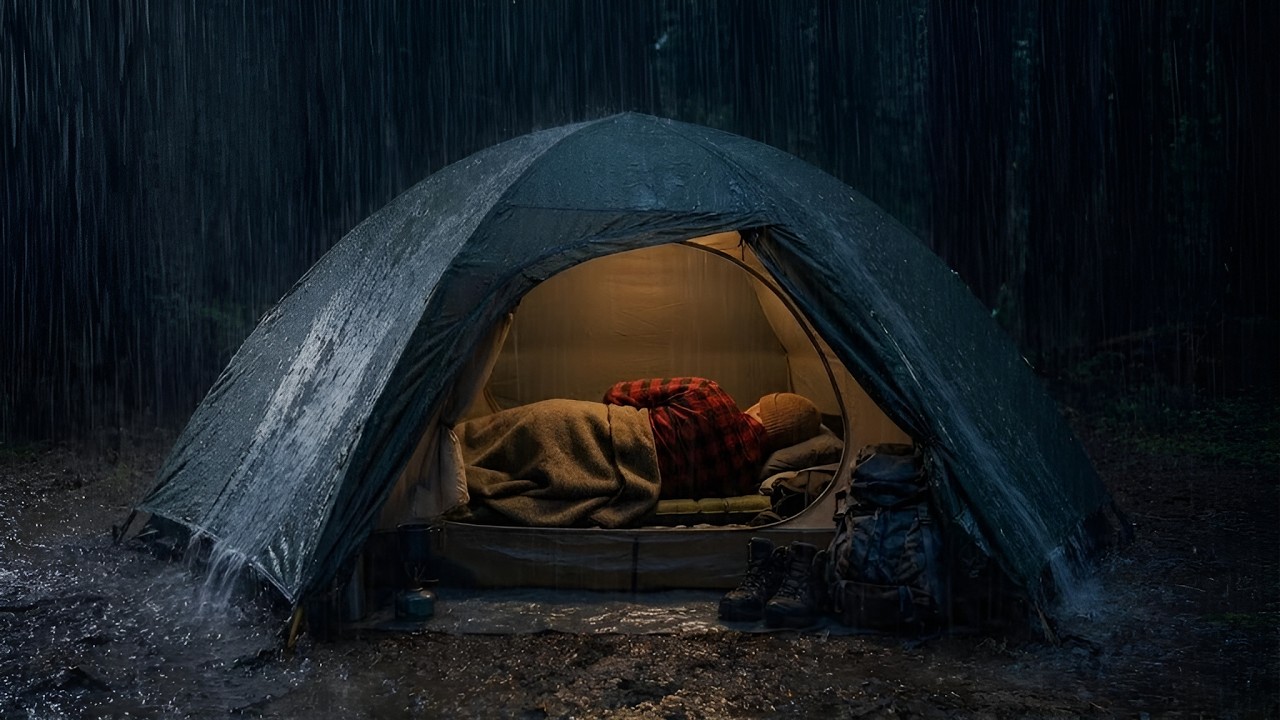 Torrential Rain on a Camping Tent 🌲 Forest Night Ambience for Insomnia Relief