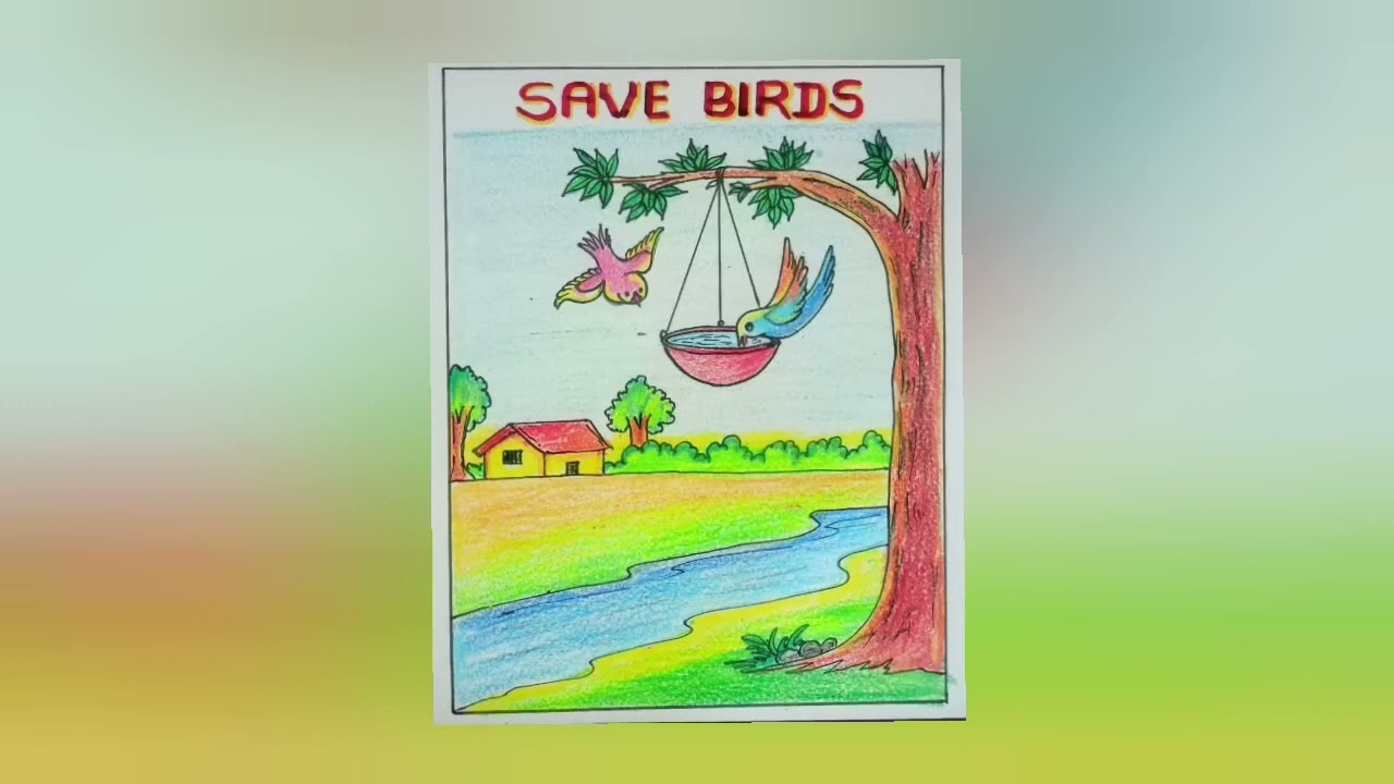 save birds drawing || how to save bird drawing easy | save bird scenery drawing | birds Drawing