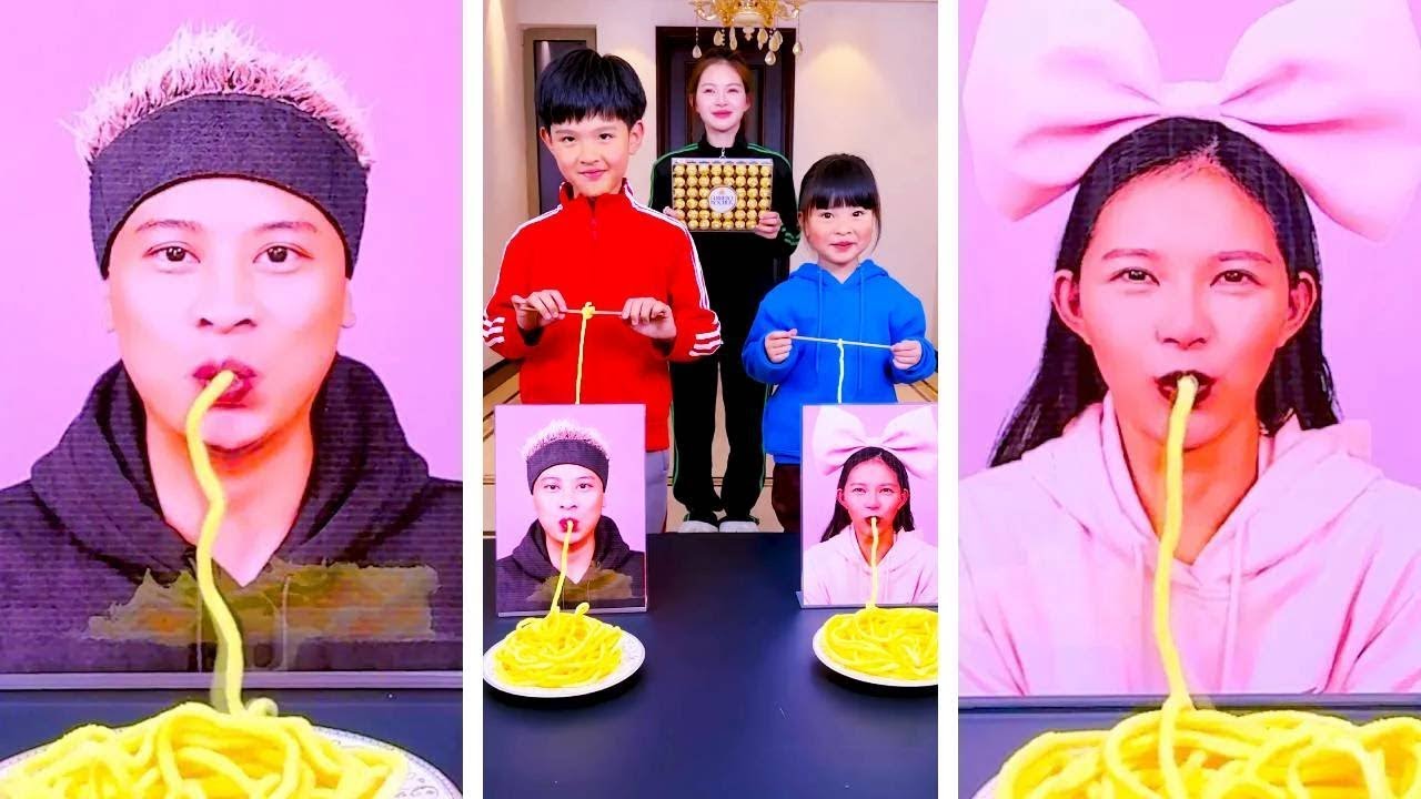 Family Prank Games丨Super Cute Noodle Eating Competition丨Noodle Eating Competition
