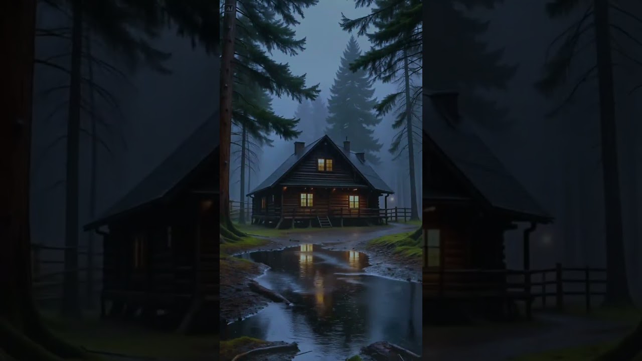 Cozy A-Frame Cabin in Heavy Rain 🌧 Warm Lights & Jungle Vibes