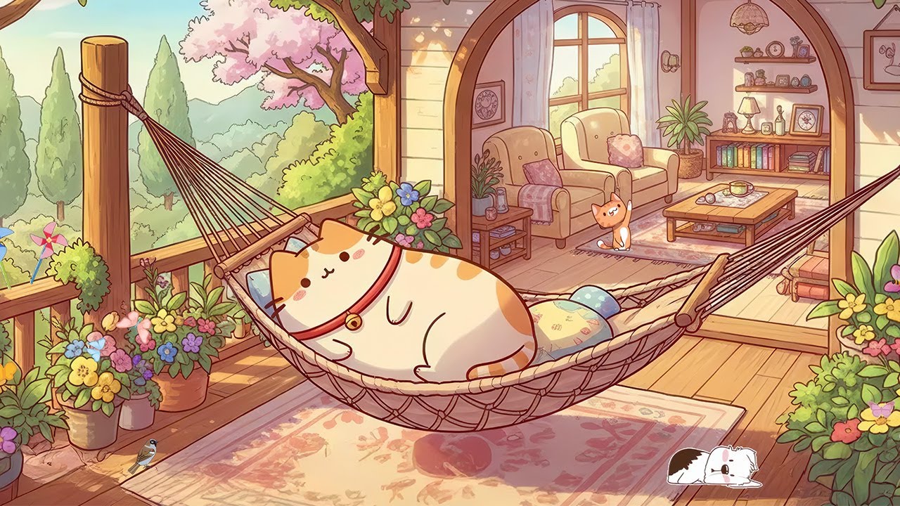 Mochi Cat’s Sunny Spring Porch 🌤️ Lofi Music For Study, Work 🎧 Chill Lofi for Spring Days