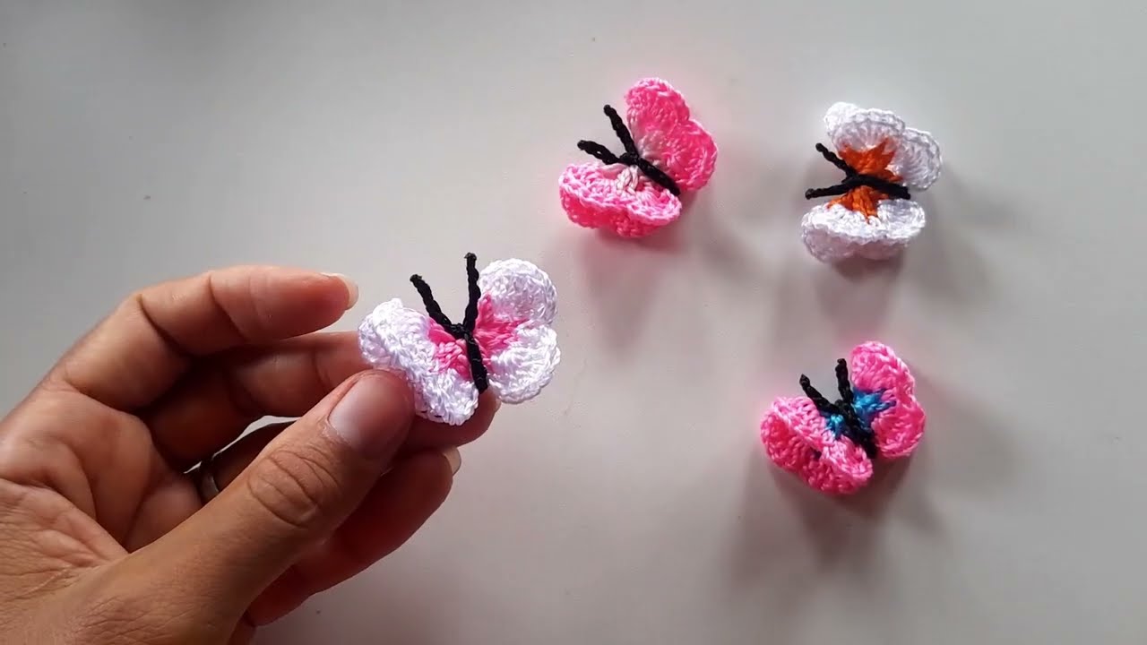 BORBOLETA EM CROCHÊ PARA APLICAÇÃO OU IMÃ DE GELADEIRA/PASSO A PASSO 