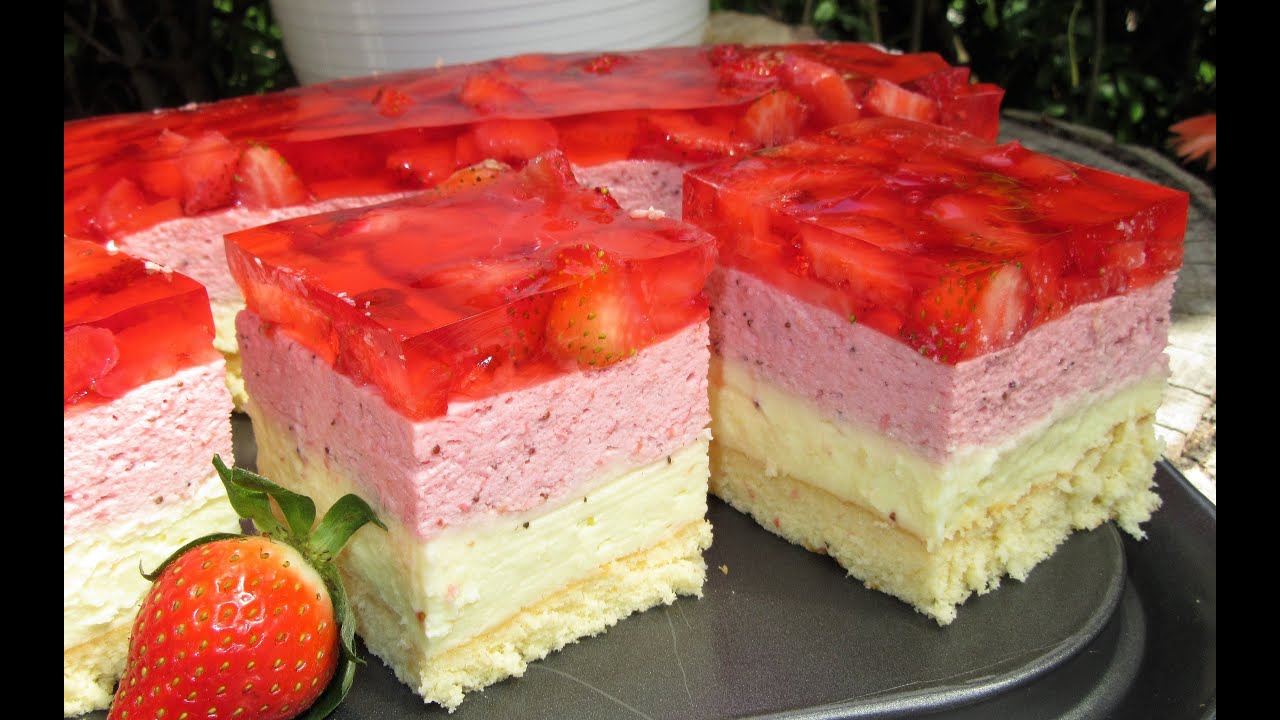 🍓🍓🍓 Pyszne ciasto Truskawkowa Delicja-z kremem i truskawkową pianką 🍓🍓🍓