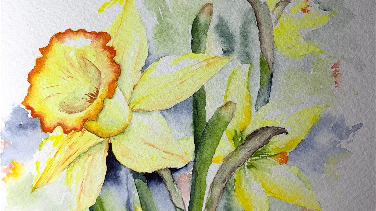 Watercolor daffodils paint along demo tutorial