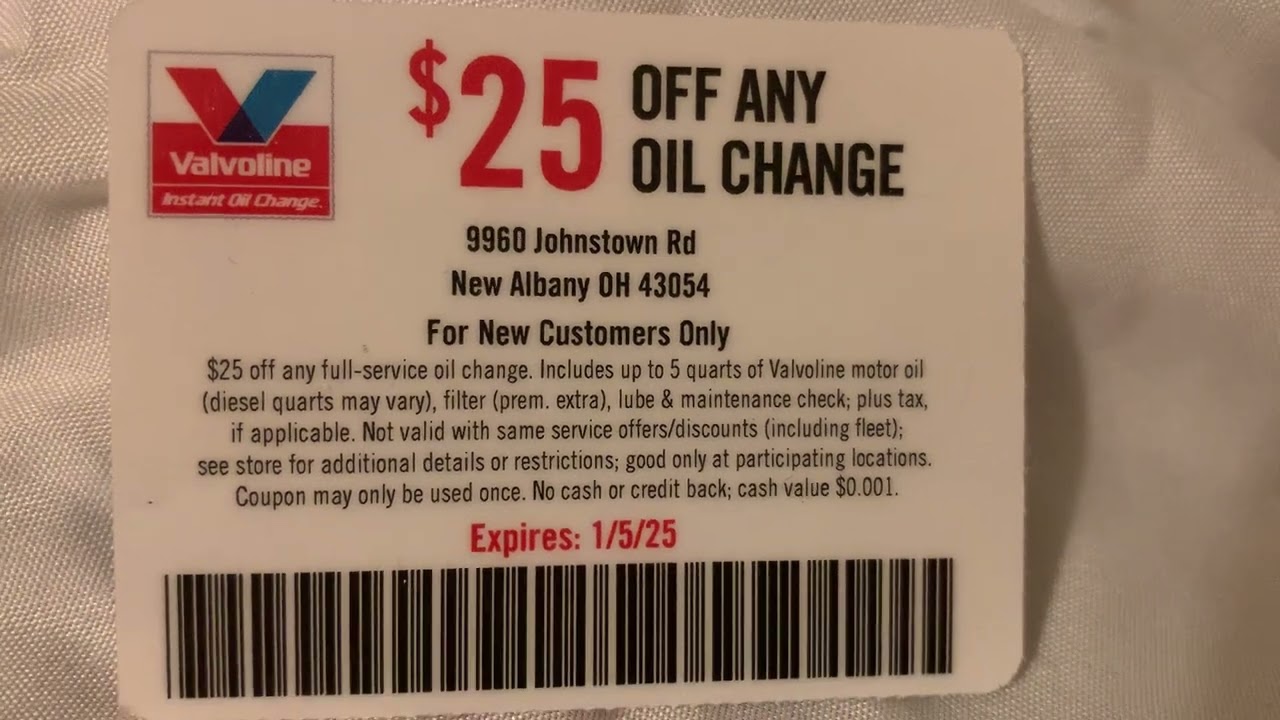 Valvoline Coupon - $25 OFF ANY OIL CHANGE - Valid Until Jan 5th 2025
