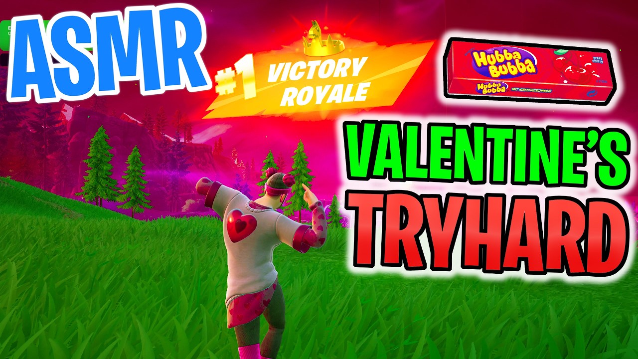 ASMR Gaming 😴 Fortnite Valentine's Day Win! Relaxing Gum Chewing 🎮🎧 Controller Sounds + Whispering 💤