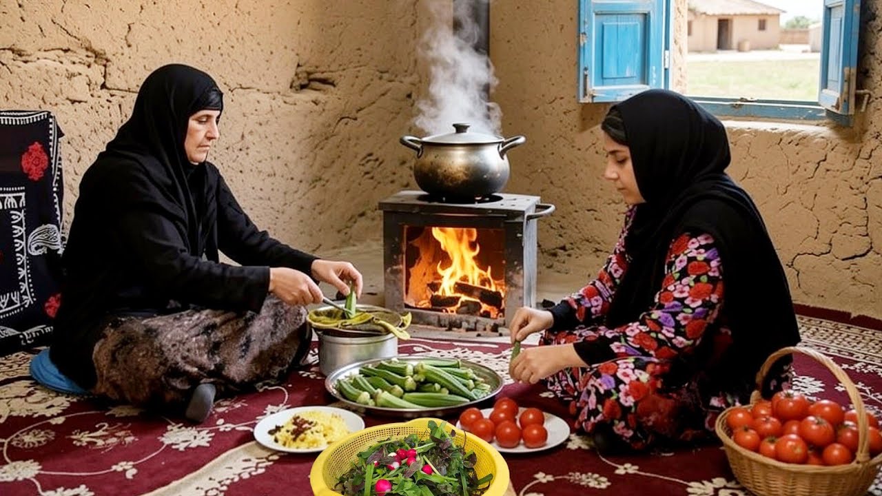 Winter Day with rural mother and daughter ❄️ | Cooking Traditional Okra stew | ILAM 