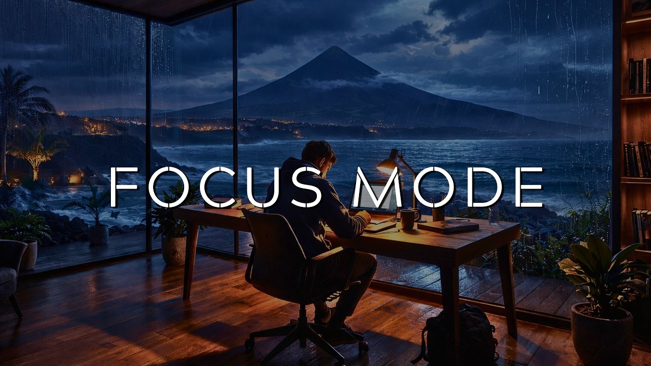 Calm Late Night Study Session | Rainy Volcano Coast Ambience for Deep Focus