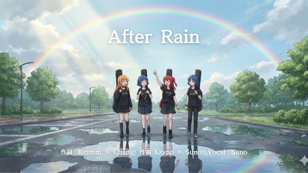 [Sunoで作ってみた]2nd ALBUMはアニソン。3曲目は「After Rain」。ガールズバンドが成長していくイメージです。
