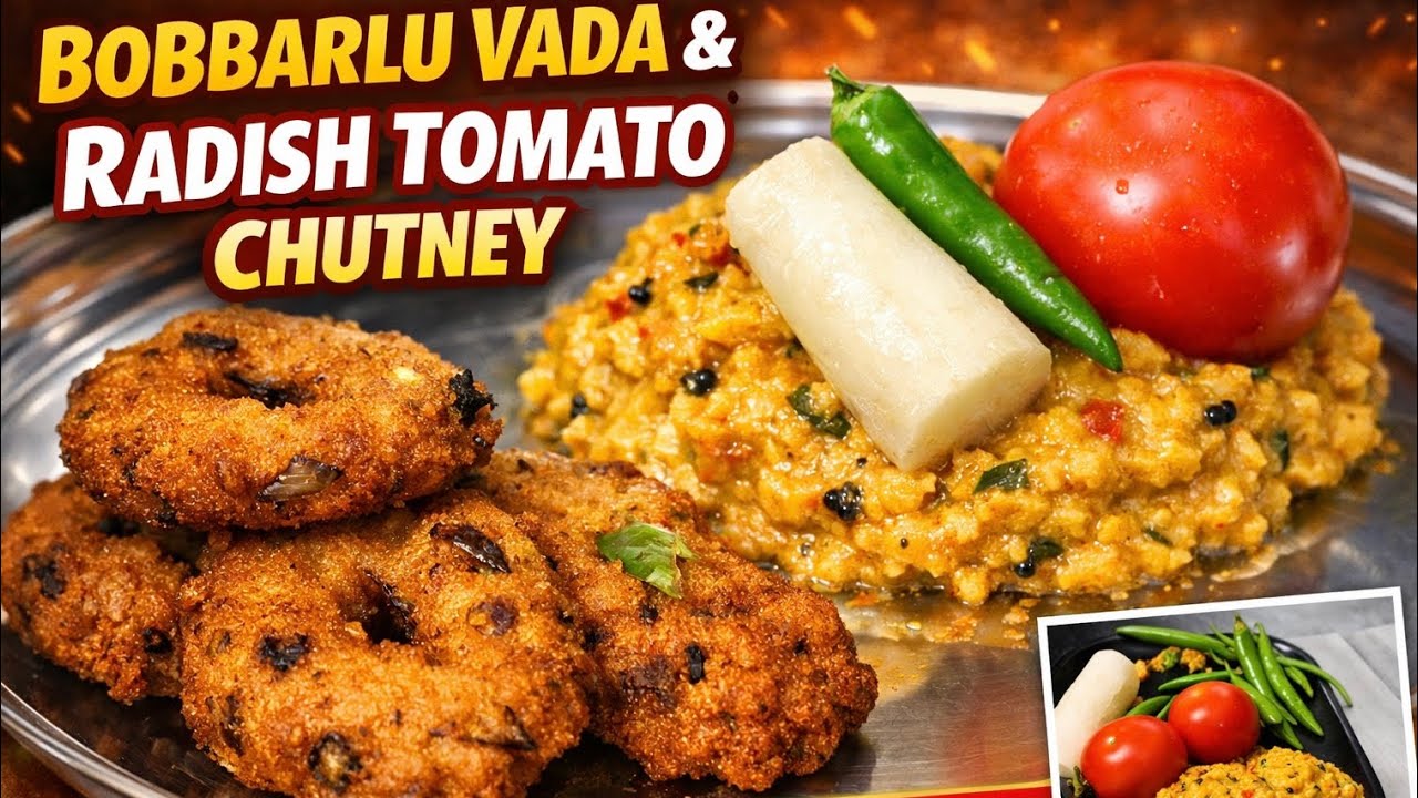 One shot perfect (బొబ్బర పప్పు)Black-Eyed Peas Vada & (ముల్లంగి టమాట)Radish Tomato chutney Recipe