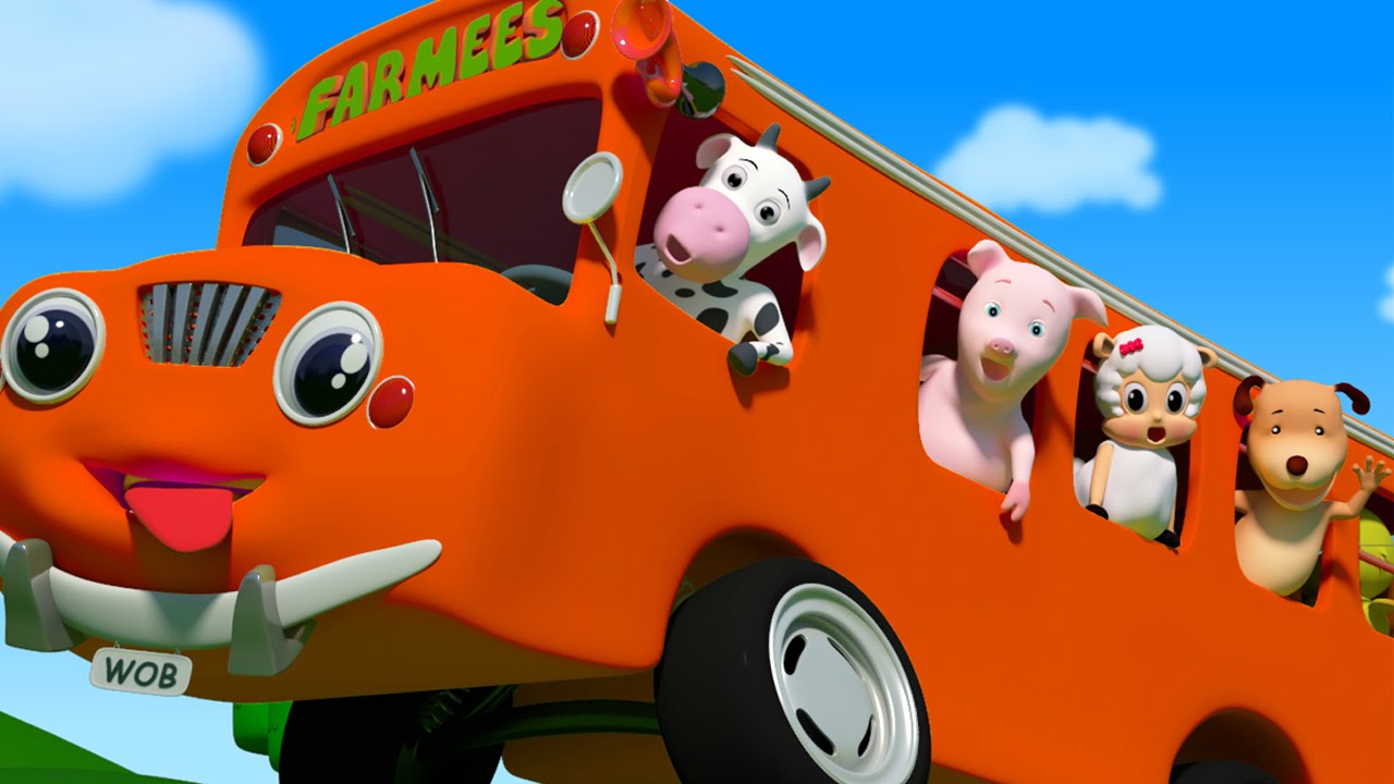 Wheels on the bus go round and round | 3D Nursery Rhymes for Kids | Baby Songs by Farmees