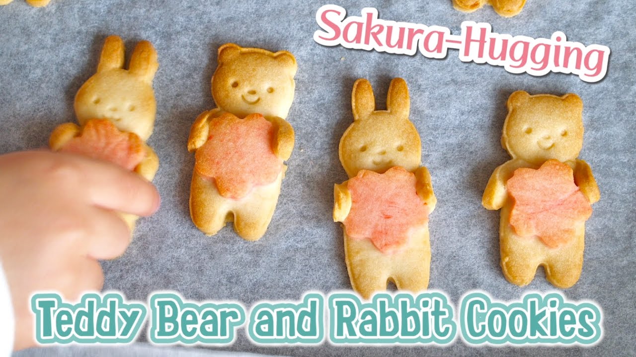 Sakura-Hugging Teddy Bear and Bunny Cookies (Tbsp Measurement Recipe) 桜抱っこくまクッキー - OCHIKERON