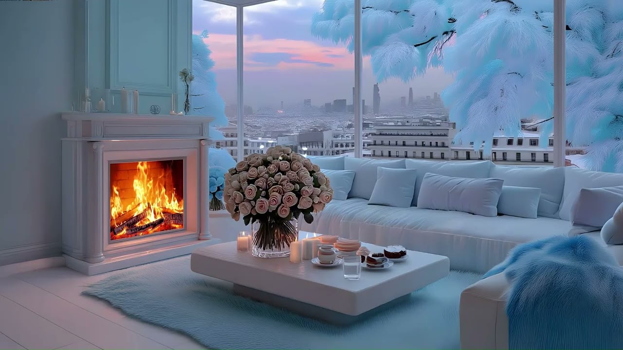 Night Living Room Cozy 🌺 Peaceful Piano Music & Fireplace Sounds for Inner Calm