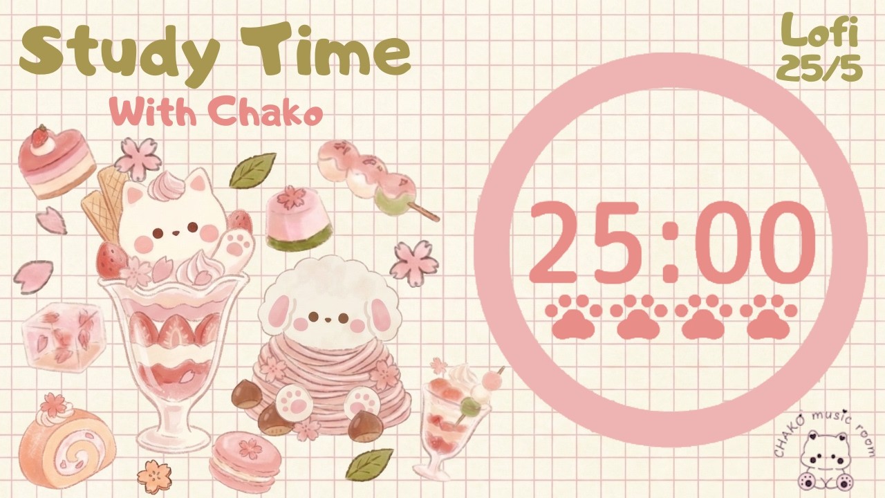 𝓢𝓪𝓴𝓾𝓻𝓪 𝓼𝔀𝓮𝓮𝓽𝓼🌸💕 2HR Pomodoro timer 25/5 &times;4 ⏳| Lofi | No Vocals | Study with me📚