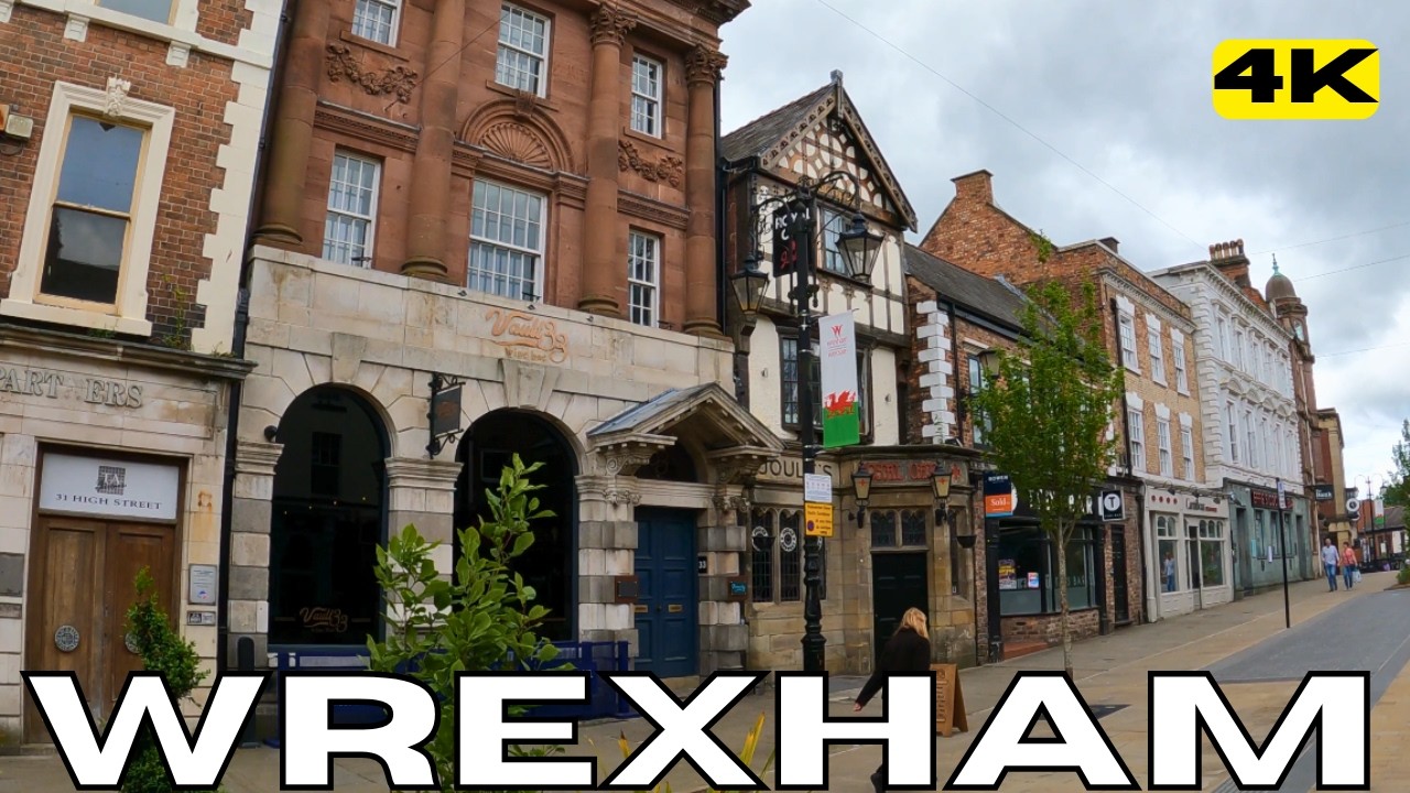 Wales WREXHAM Town Centre Walk Tour United Kingdom UK 4K