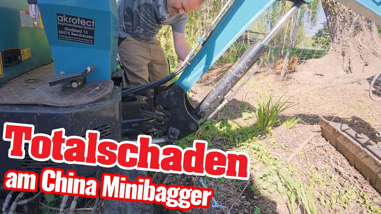TOTALSCHADEN - Der Baggerarm vom Akrotect AK08 Minibagger ist abgerissen | Lagerschaden Viehanhänger