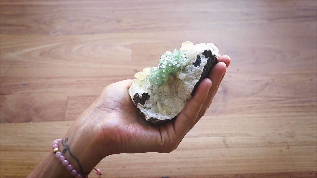 Green Apophyllite Flower with small calcite's