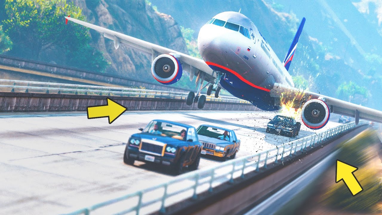 Aeroplan A380 Emergency crash Landing Movie - plane on Fire after engines failed ( gta 5)