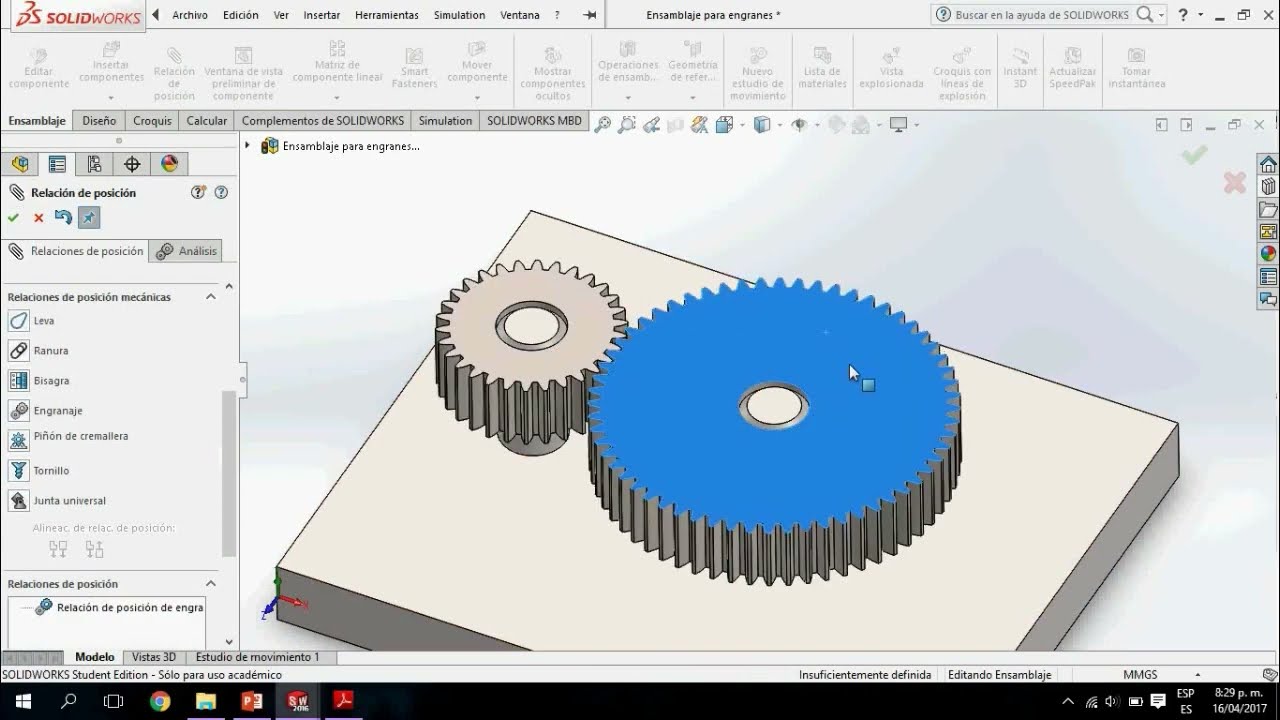Tren de Engranaje  con  SolidWorks