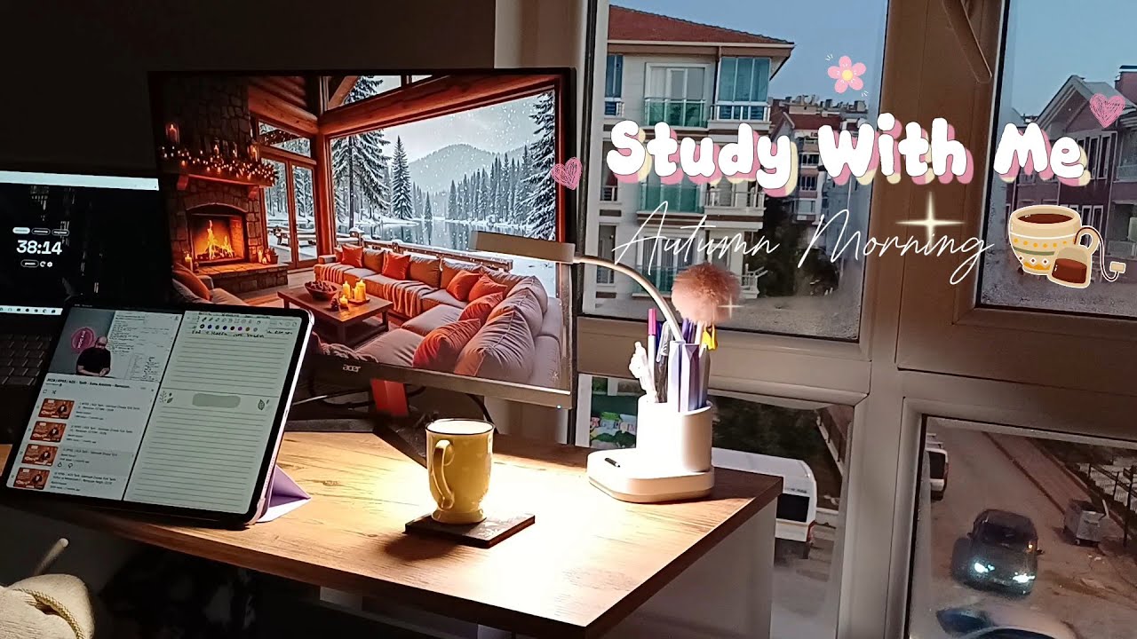 1 HOUR STUDY WITH ME | 🍁 Morning Deep Focus - Background Noise | Cozy Ambience