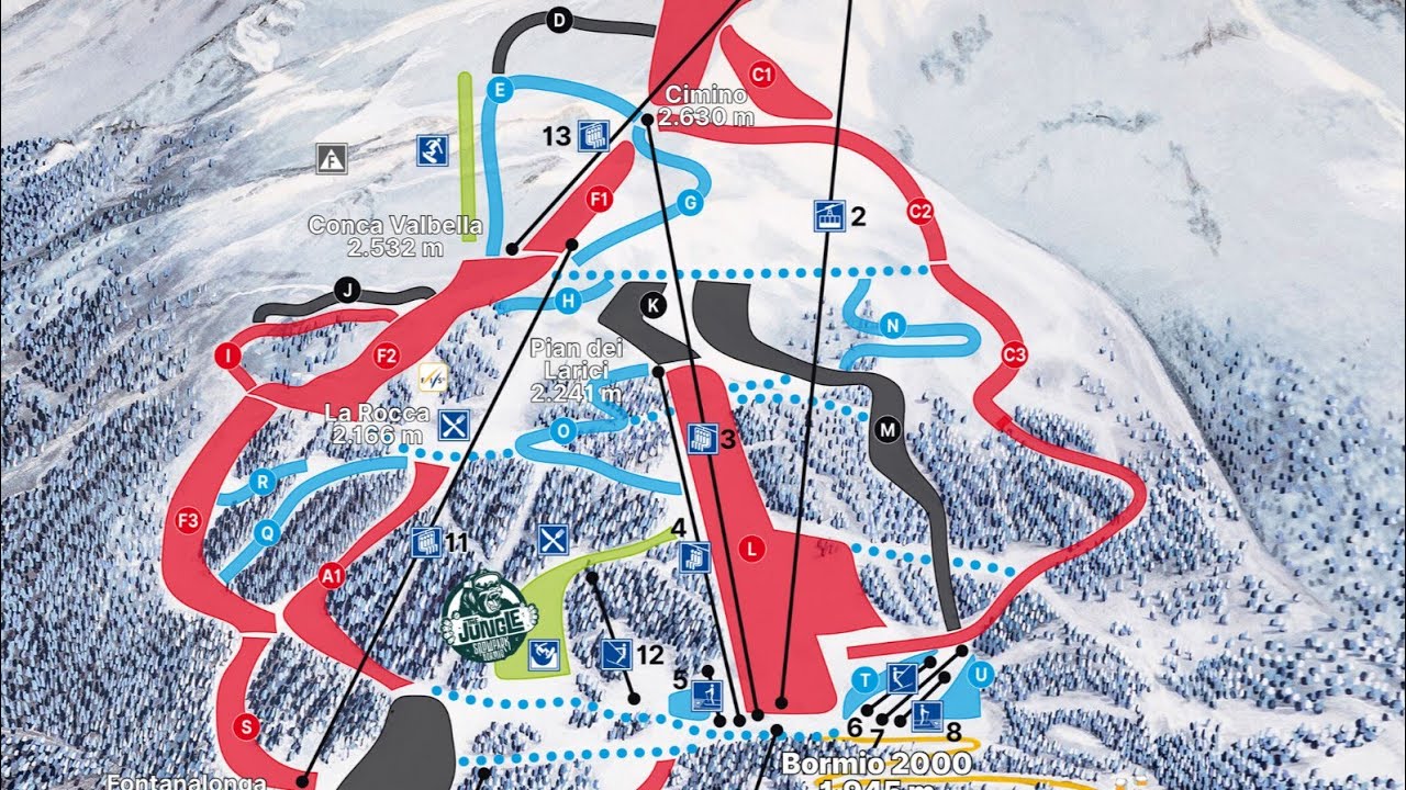 Bormio 3000 to 2000 for beginners, the easy route, 2025 February