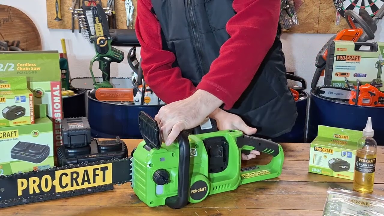 AKU ŘETĚZOV&Aacute; PILA PRO-CRAFT PCA42/2 😎💯👏 na dvě baterie 2x20V/8Ah UNBOXING #pila #procraft 