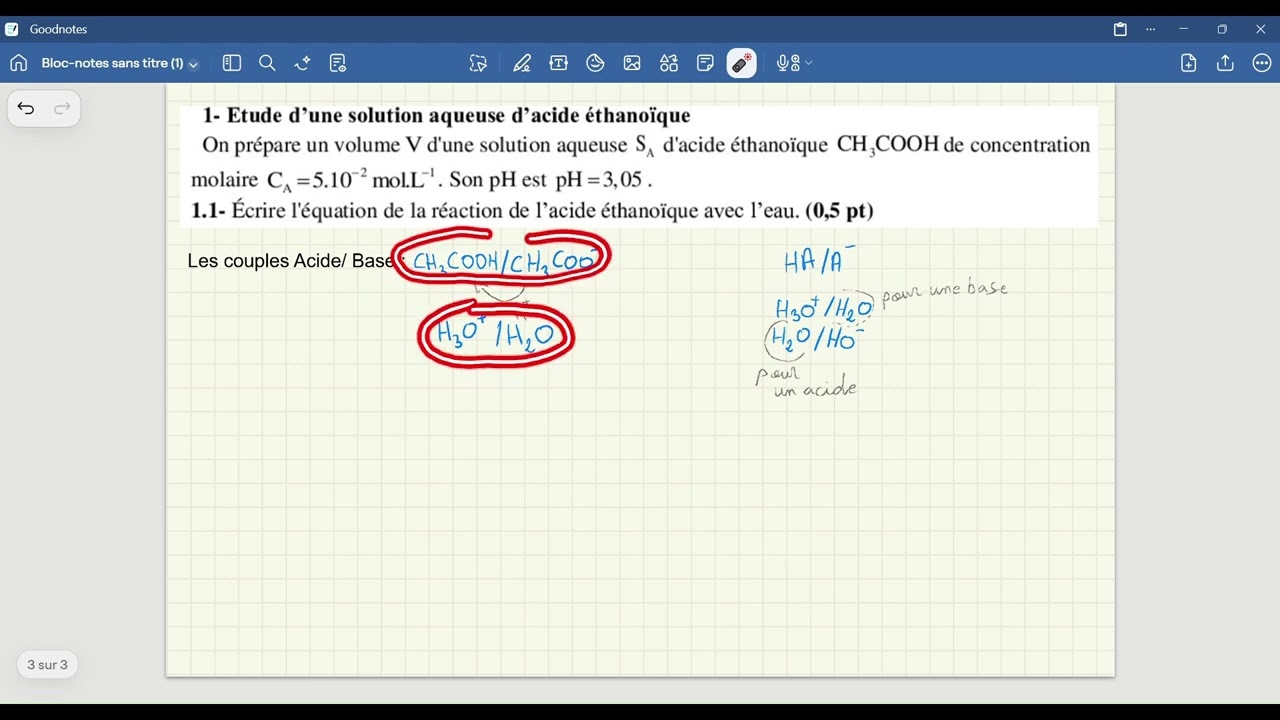 تفاعلات حمض-قاعدة #تمرين_وطني_2023 #ثانية_باك_خيار_فرنسي Examen_national_de_Physique-Chimie_2023#