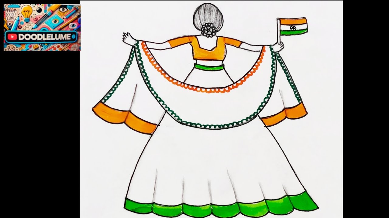How to Draw a Girl Holding Indian Flag|Republic Day Drawing|Easy Indian Girl Drawing 