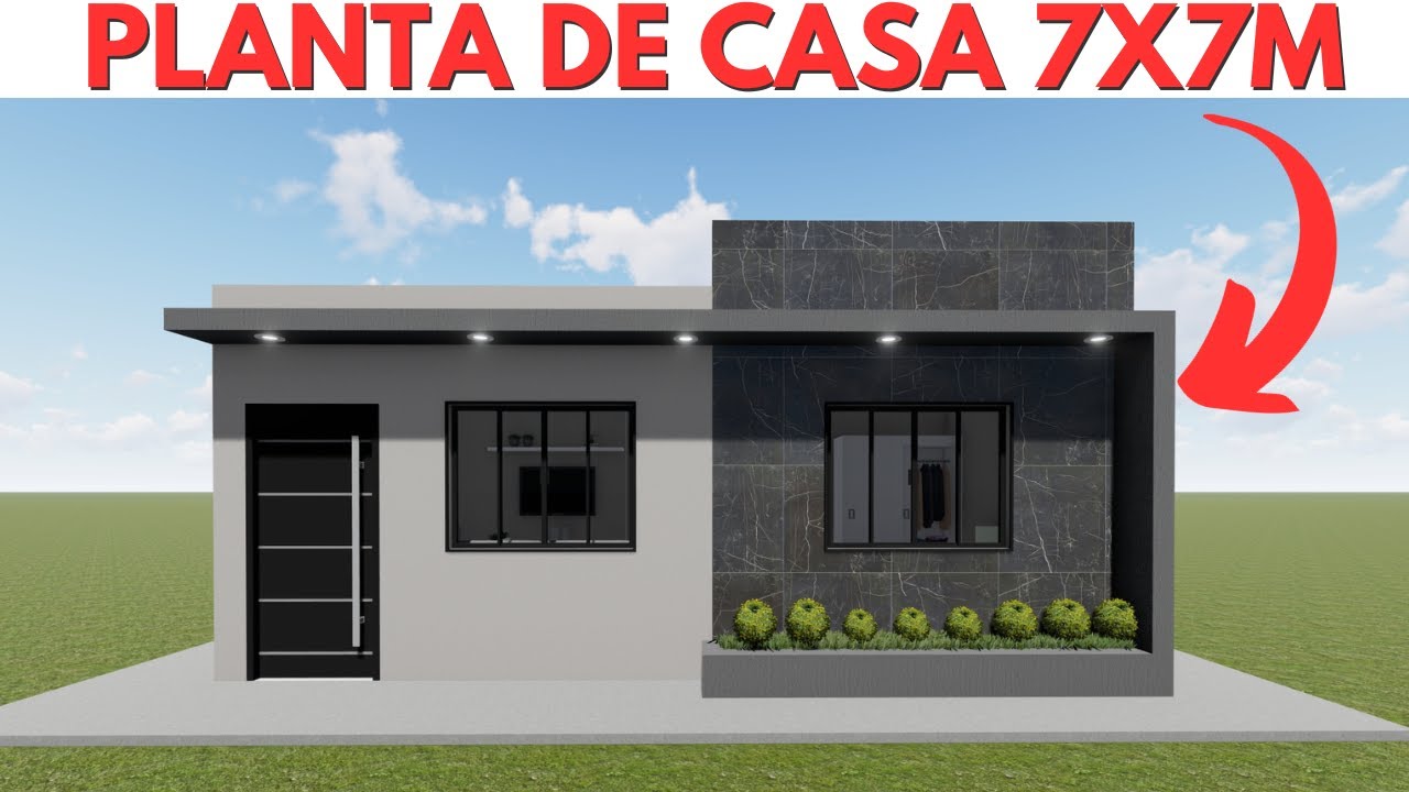 PLANTA DE CASA 7X7 METROS COM 02 QUARTOS! 49M2!