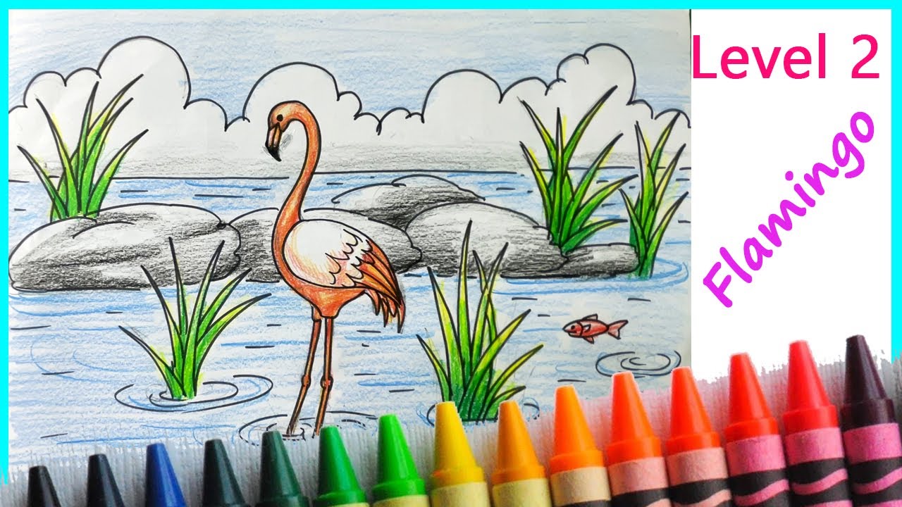 Easy way to Draw Flamingo Bird Step by Step for Level 2 Students